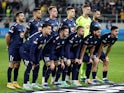 TSC Backa Topola players pose for a team group photo before the match on November 30, 2023