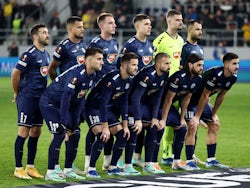 TSC Backa Topola players pose for a team group photo before the match on November 30, 2023