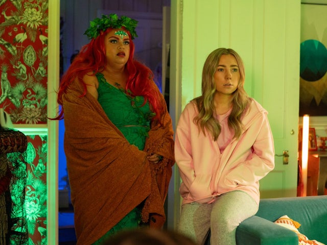 Lizzie and Peri on Hollyoaks on October 31, 2023