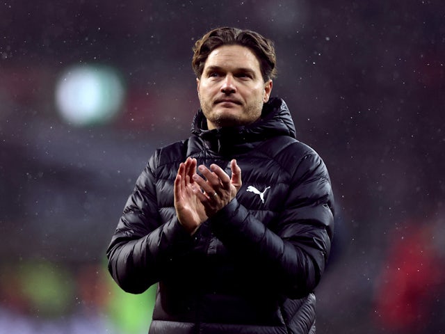 Borussia Dortmund coach Edin Terzic applauds fans after the match on December 3, 2023