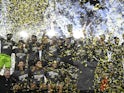 Los Angeles FC (LAFC) players react after defeating the Houston Dynamo for the MLS Cup Western Conference Final on December 3, 2023