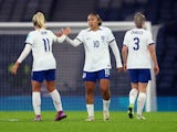 England's Lauren James celebrates scoring their second goal on December 5, 2023