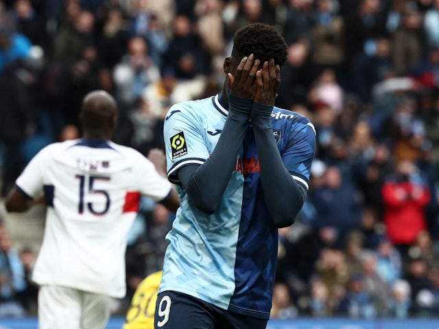 Le Havre's Mohamed Bayo reacts on December 3, 2023