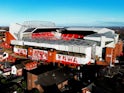 General view as Liverpool's Anfield Stadium is seen with seats in the new Anfield road stand upper tier on December 13, 2023