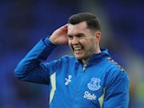 Everton's Michael Keane during the warm up on November 4, 2023