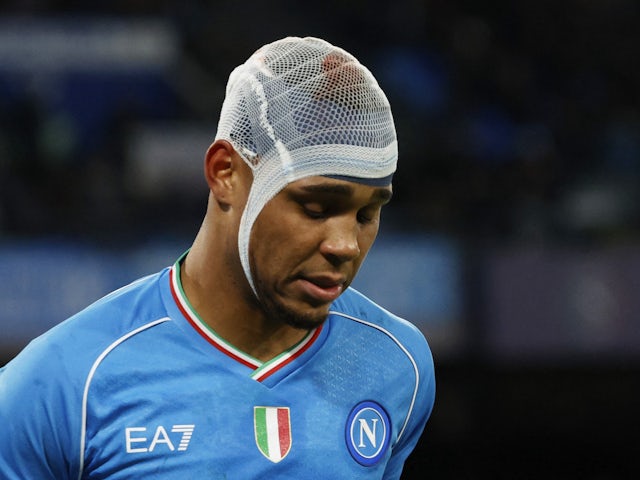 Napoli's Natan is pictured with his head bandaged on December 16, 2023