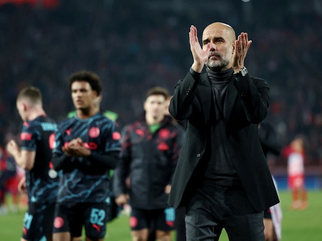 Manchester City manager Pep Guardiola applauds fans after the match on December 13, 2023
