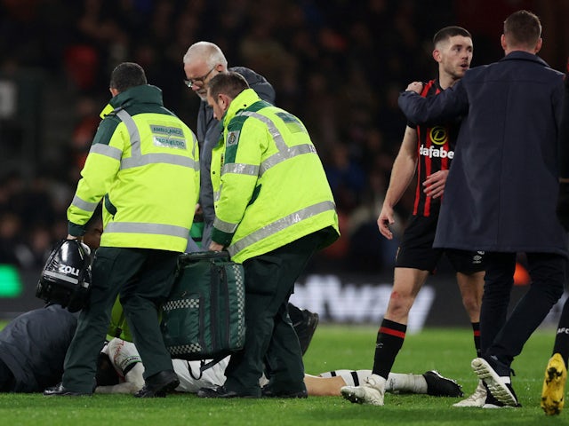 Luton Town's Luton Town's Tom Lockyer receives medical attention  on December 15, 2023