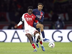 Monaco striker Folarin Balogun in action versus Paris Saint-Germain