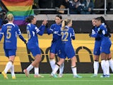 Chelsea Women's Sam Kerr celebrates scoring their first goal with teammates on December 20, 2023