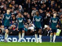Arsenal's Kai Havertz, Eddie Nketiah and Gabriel Martinelli react after Fulham's Bobby Decordova-Reid scored their second goal on December 31, 2023