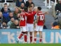 Nottingham Forest's Chris Wood celebrates scoring their first goal with teammates on December 26, 2023