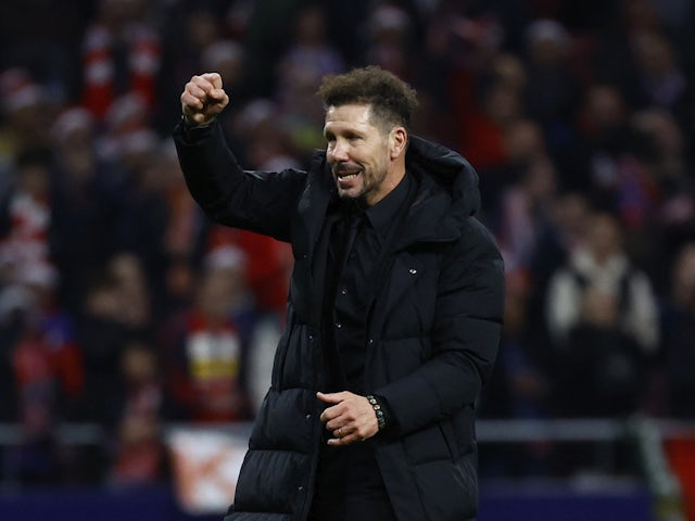 Atletico Madrid coach Diego Simeone celebrates after the match on December 23, 2023