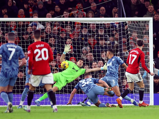 Manchester United's Alejandro Garnacho scores their second goal on December 26, 2023
