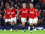 Manchester United's Rasmus Hojlund and teammates look dejected on December 26, 2023