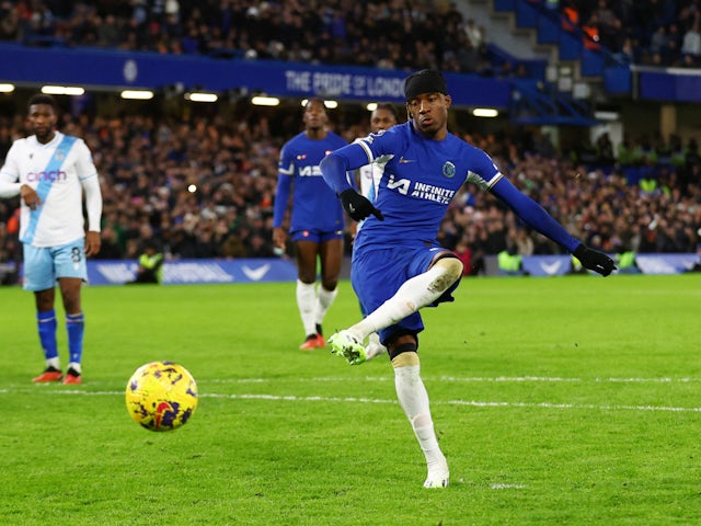 Chelsea's Noni Madueke scores their second goal on December 27, 2023