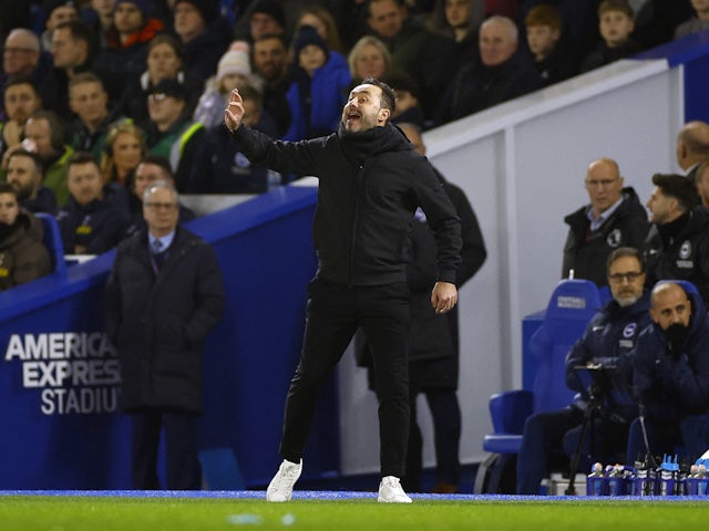Brighton & Hove Albion manager Roberto De Zerbi during the match on December 28, 2023