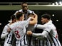 West Bromwich Albion's Grady Diangana celebrates scoring their first goal with teammates on December 29, 2023