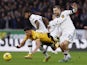 Manchester United's Luke Shaw in action with Wolverhampton Wanderers' Matheus Nunes on December 31, 2022