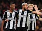 Newcastle United's Alexander Isak, Joelinton and Anthony Gordon celebrate scoring on December 30, 2024