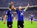 Inter Milan's Lautaro Martinez celebrates scoring their first goal with Henrikh Mkhitaryan on January 6, 2024