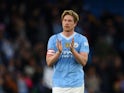 Manchester City's Kevin De Bruyne applauds fans after the match on January 7, 2024