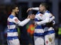 Queens Park Rangers' (QPR) Lyndon Dykes celebrates scoring their second goal with Sinclair Armstrong and Ziyad Larkeche on January 6, 2024