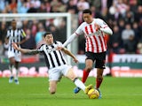 Newcastle United's Miguel Almiron in action with Sunderland's Jobe Bellingham on January 6, 2024