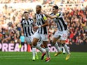 Newcastle United's Joelinton, Kieran Trippier and Miguel Almiron celebrate a Sunderland own goal on January 6, 2024