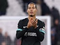 Virgil van Dijk of Liverpool celebrates at full-time after his side's Premier League match against West Ham United, on December 29, 2024