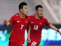China striker Wu Lei celebrates a goal versus Australia in 2021