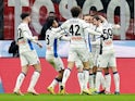 Atalanta's Teun Koopmeiners celebrates scoring their second goal with teammates on January 10, 2024