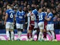 Players from both teams clash after Everton's James Tarkowski fouls Aston Villa's Alex Moreno on January 14, 2024