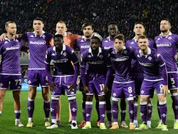 Fiorentina players pose for a team group photo before the match on January 9, 2024