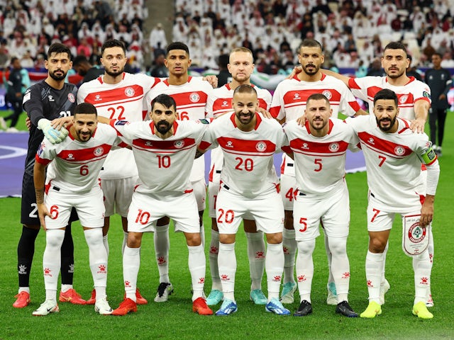 Lebanon players pose for a team group photo before the match on January 12, 2024