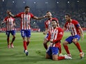 Atletico Madrid's Mario Hermoso celebrates scoring against Real Madrid on January 10, 2024