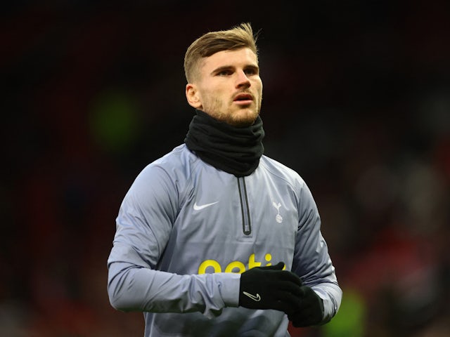 Tottenham Hotspur's Timo Werner warms up on January 14, 2024