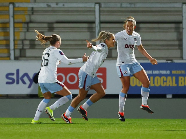 Aston Villa Women's Rachel Daly celebrates scoring their first goal with teammates on January 19, 2024
