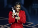 Manchester United's Mary Earps on stage with her trophy after winning the best women's goalkeeper of 2023 during the awards ceremony on January 15, 2024