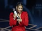 Manchester United's Mary Earps on stage with her trophy after winning the best women's goalkeeper of 2023 during the awards ceremony on January 15, 2024
