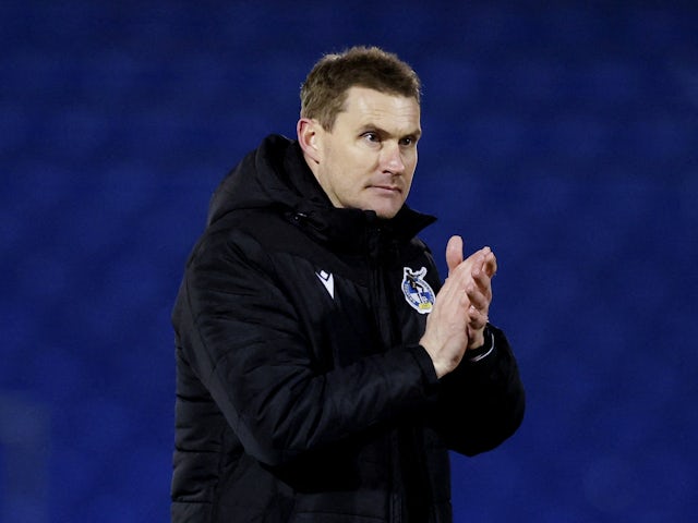 Bristol Rovers manager Matt Taylor looks dejected after the match on January 17, 2024
