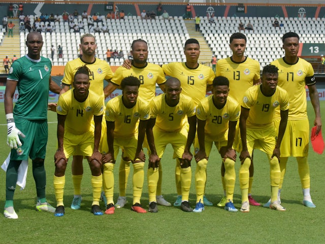Mozambique players pose for a team group photo before the match on January 19, 2024