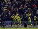 Norwich City's Adam Idah celebrates scoring their second goal with teammates on January 17, 2024