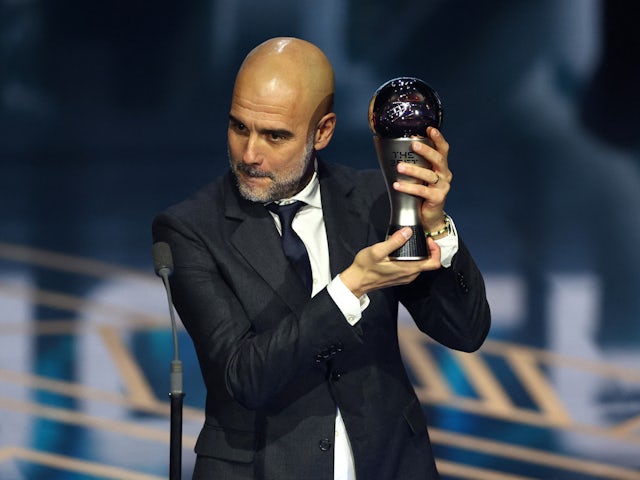 Manchester City manager Pep Guardiola after winning the best men's coach of 2023 during the awards ceremony on January 15, 2024