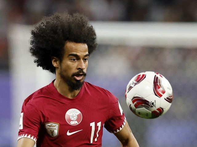 Akram Afif in action for Qatar at the Asian Cup