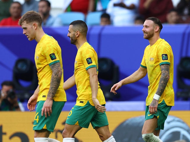 Martin Boyle celebrates his goal for Australia against Uzbekistan