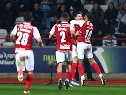 Braga's Abel Ruiz celebrates scoring their first goal with teammates on January 23, 2024