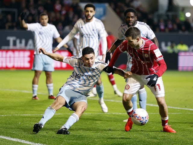 Nottingham Forest's Gonzalo Montiel in action with Bristol City's Anis Mehmeti  on January 26, 2024