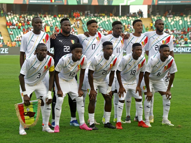 Guinea players pose for a team group photo before the match on January 28, 2024