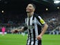 Newcastle United's Miguel Almiron celebrates scoring their second goal on December 16, 2023.